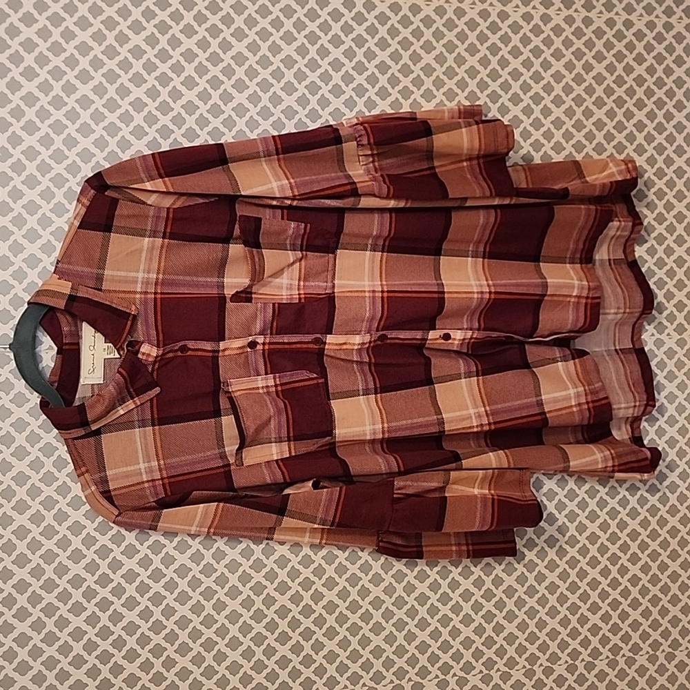 French Laundry Burgundy Plaid Blouse